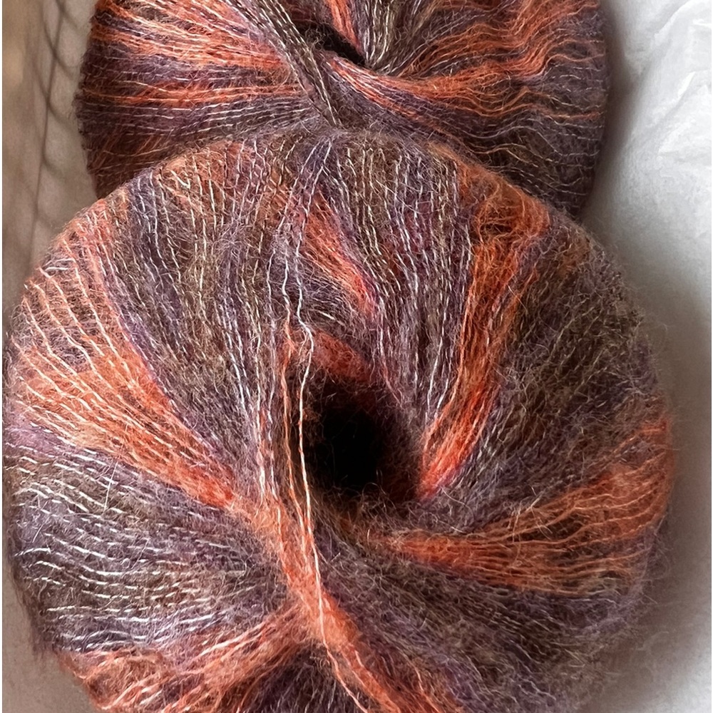 COPY - Mohair Silk Yarns Variegated Red Coral W/moments Of Grey&Purple -4 Skeins